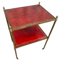 Vintage Maison Jansen 2 tier Leather and Brass coffee Table
