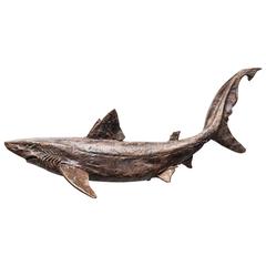 20th Century Wall-Mounted Bronze Half Relief of a Swimming Shark 