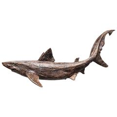 20th Century Wall-Mounted Bronze Half Relief of a Swimming Shark
