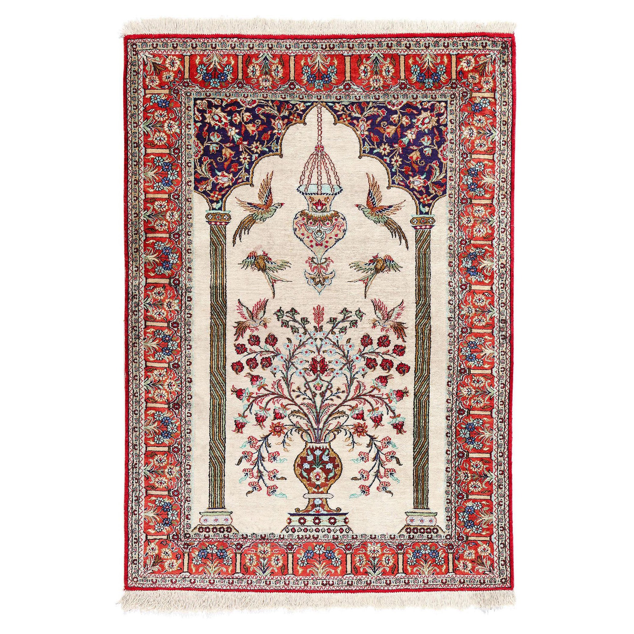 Vintage Persian Silk Qum Carpet For Sale
