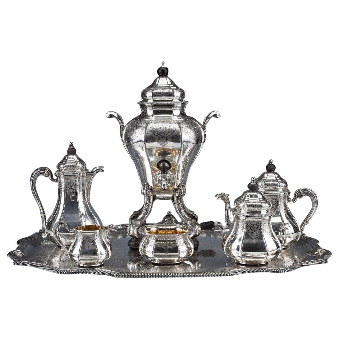A. Aucoc - Service à thé/café 6 Pieces en Silver et son plateau - XIXème en vente
