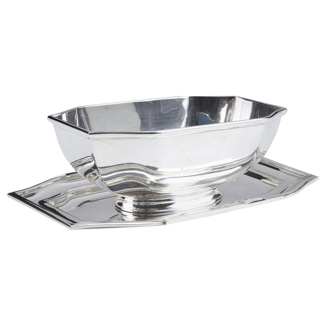 Goldsmith Cardeilhac - Sauceboat On Its Adherent Tray In Silver Art Deco Period For Sale