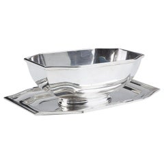 Vintage Goldsmith Cardeilhac - Sauceboat On Its Adherent Tray In Silver Art Deco Period