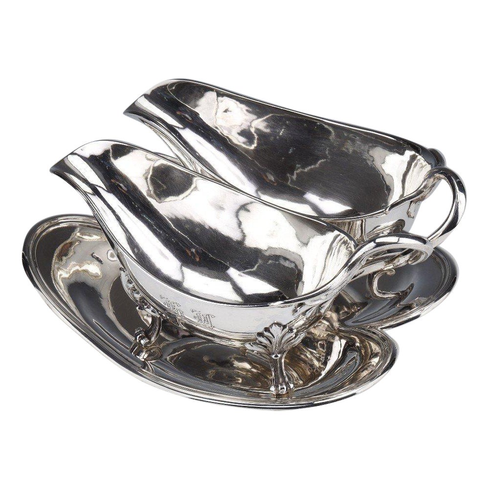 Goldsmith Odiot - Double Sauceboat On Tray In Sterling Silver Late Nineteenth For Sale