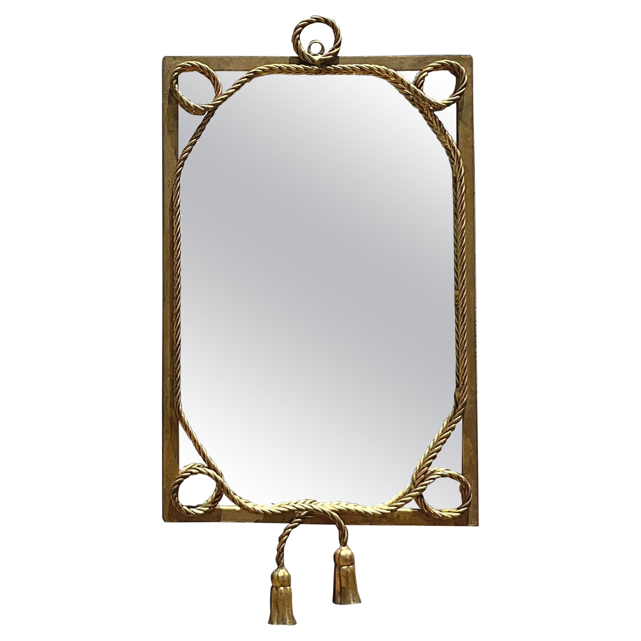 Vergoldeter Spiegel mit gedrehtem Seil und Quasten im Regency-Stil