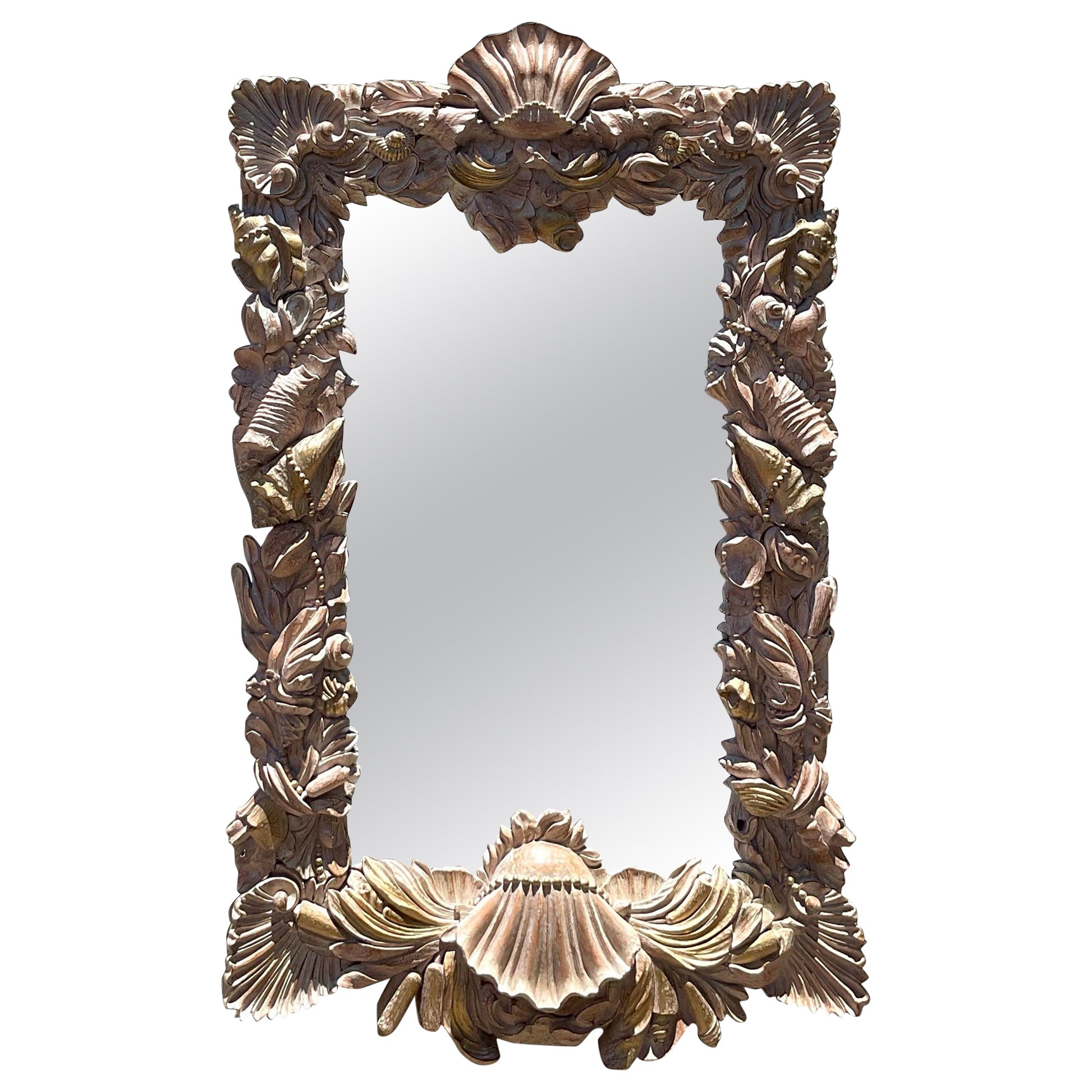Vintage Carved Shells and Pearls Mirror For Sale