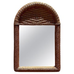 Vintage Coastal Woven Rattan Arched Mirror