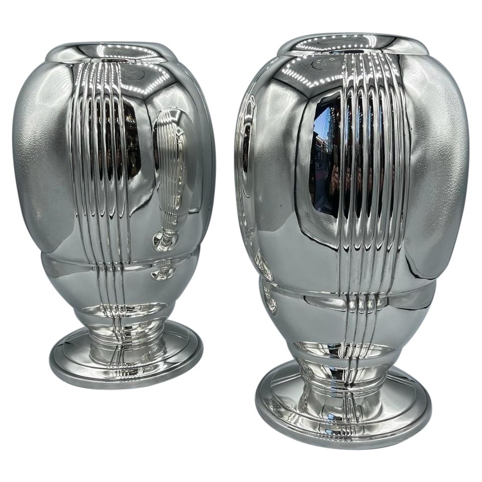 Ravinet D'enfert - Pair Of Solid Silver Vases Artdeco Period For Sale