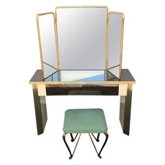 Italian Deco Vanety with the Triptih Brass Mirrore and Pier Luigi Colli Stool