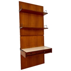 Vintage Mid Century Italian Wall Desk in Brown Teak with Panels and Shelfs, around 1960