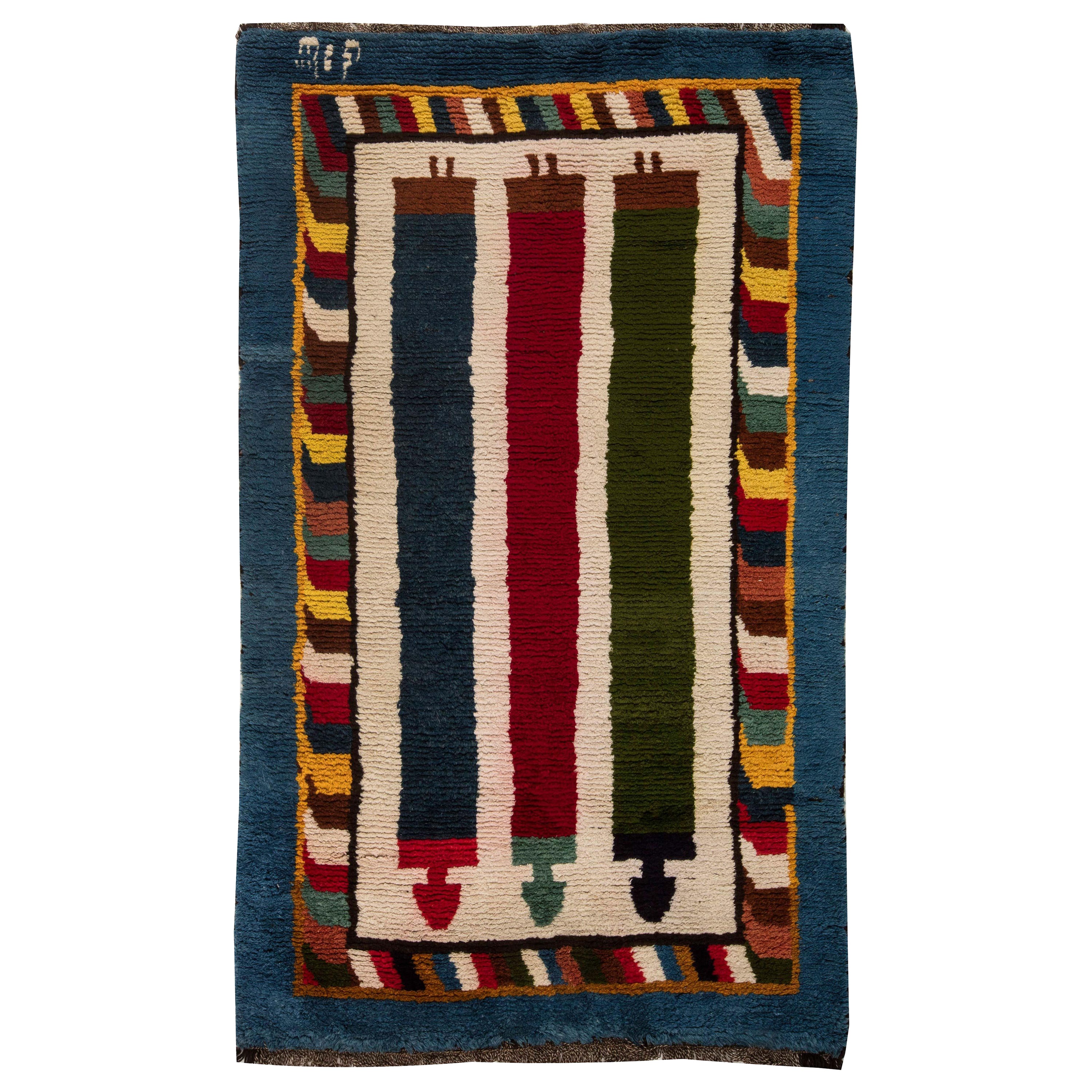 Mid-20th Century Moroccan Handmade Wool Rug For Sale
