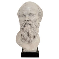 Vintage White Plaster Bust of Socrates on a Black Marble Base, around 1940