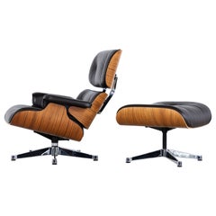 Retro Charles Ray Eames Lounge Chair Ottoman Vitra certified Rosewood Chrome Leather