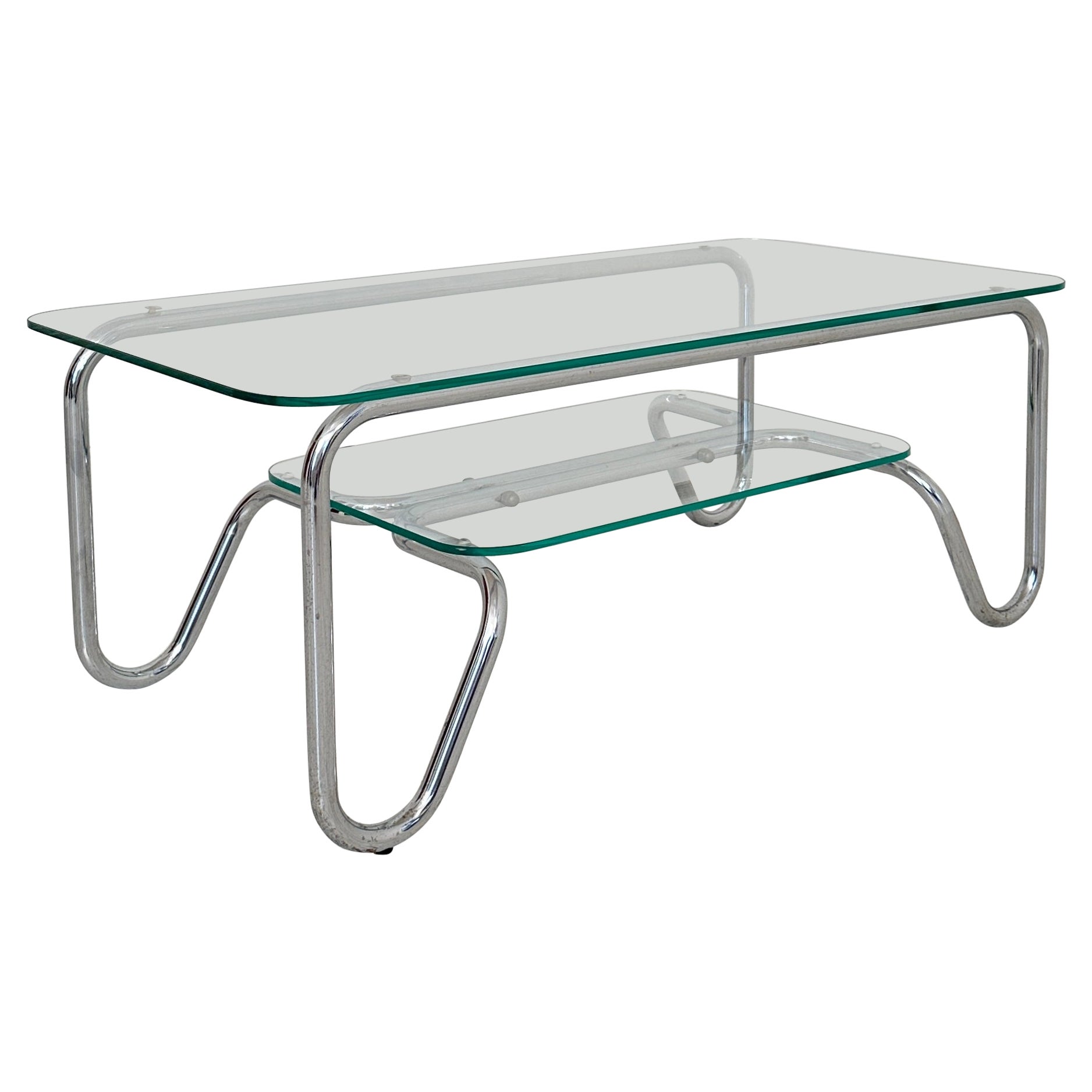 Mid Century Italian Chrome Coffee Table with Glass Top Bauhaus Style, 1970 For Sale