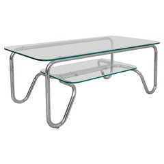 Vintage Mid Century Italian Chrome Coffee Table with Glass Top Bauhaus Style, 1970