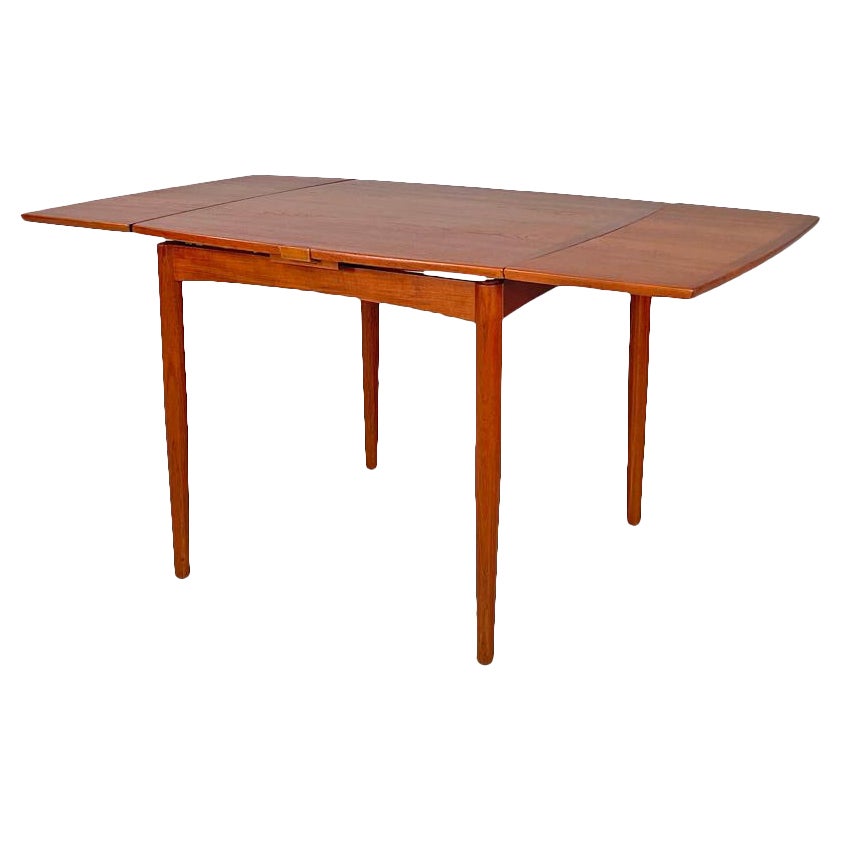 Danish mid-century modern square wood dining table with side extensions, 1960s For Sale