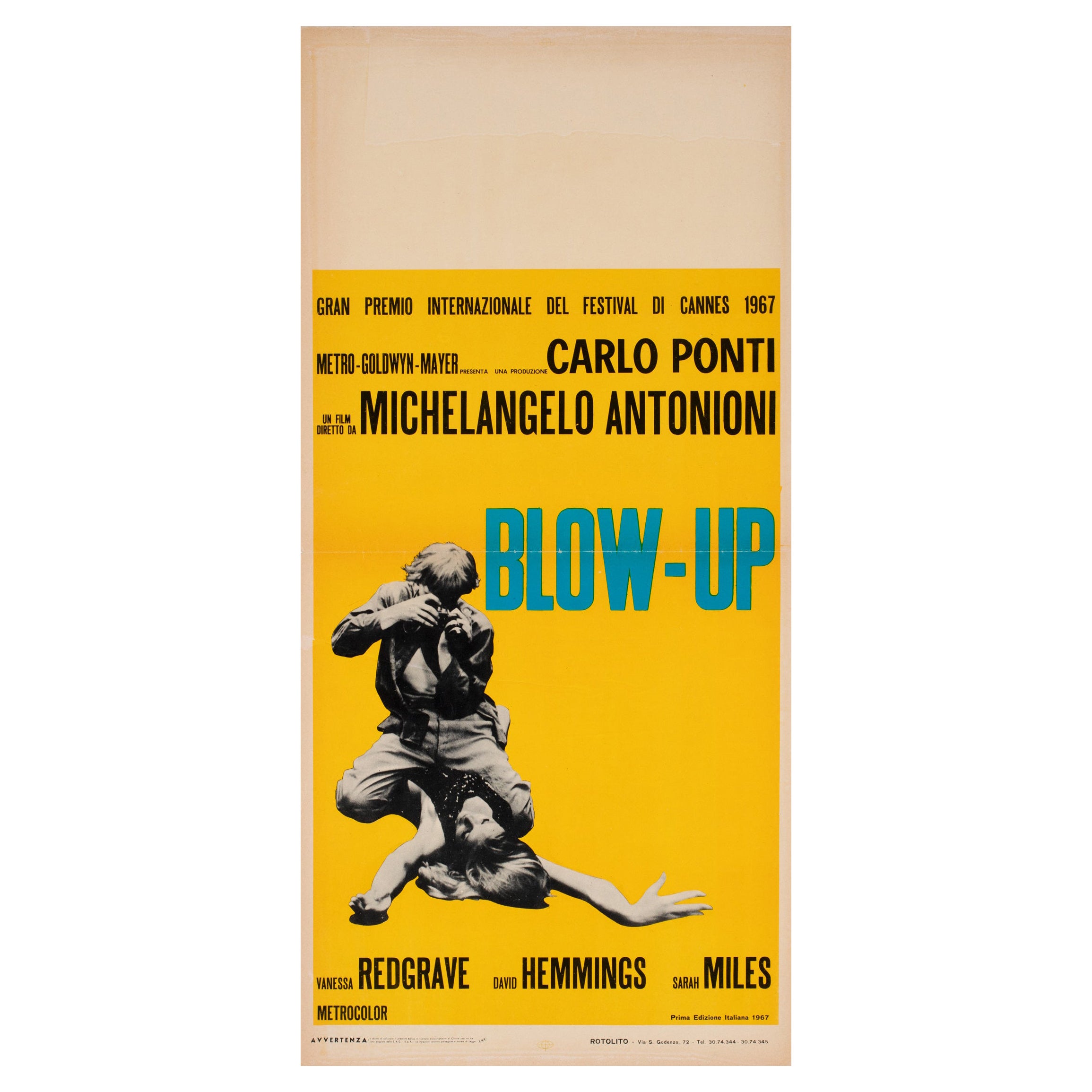 Blow-up 1967 Italian Locandina Yellow Style Film Poster For Sale