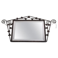 Eisen Art Deco Mirror mit schwarzen Metallblumen