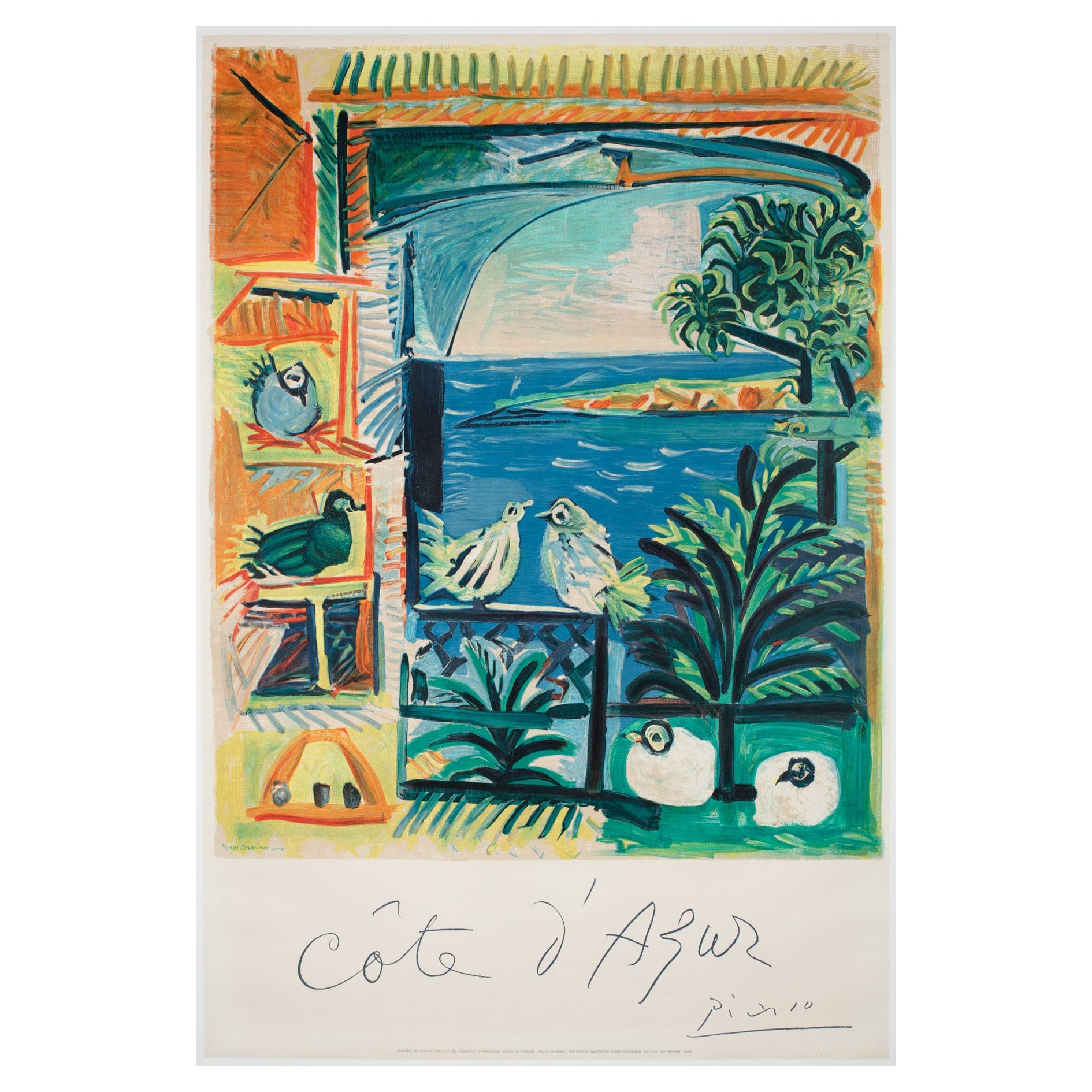 Cote D'Azur 1962 French Travel Advertising Poster, Pablo Picasso For Sale