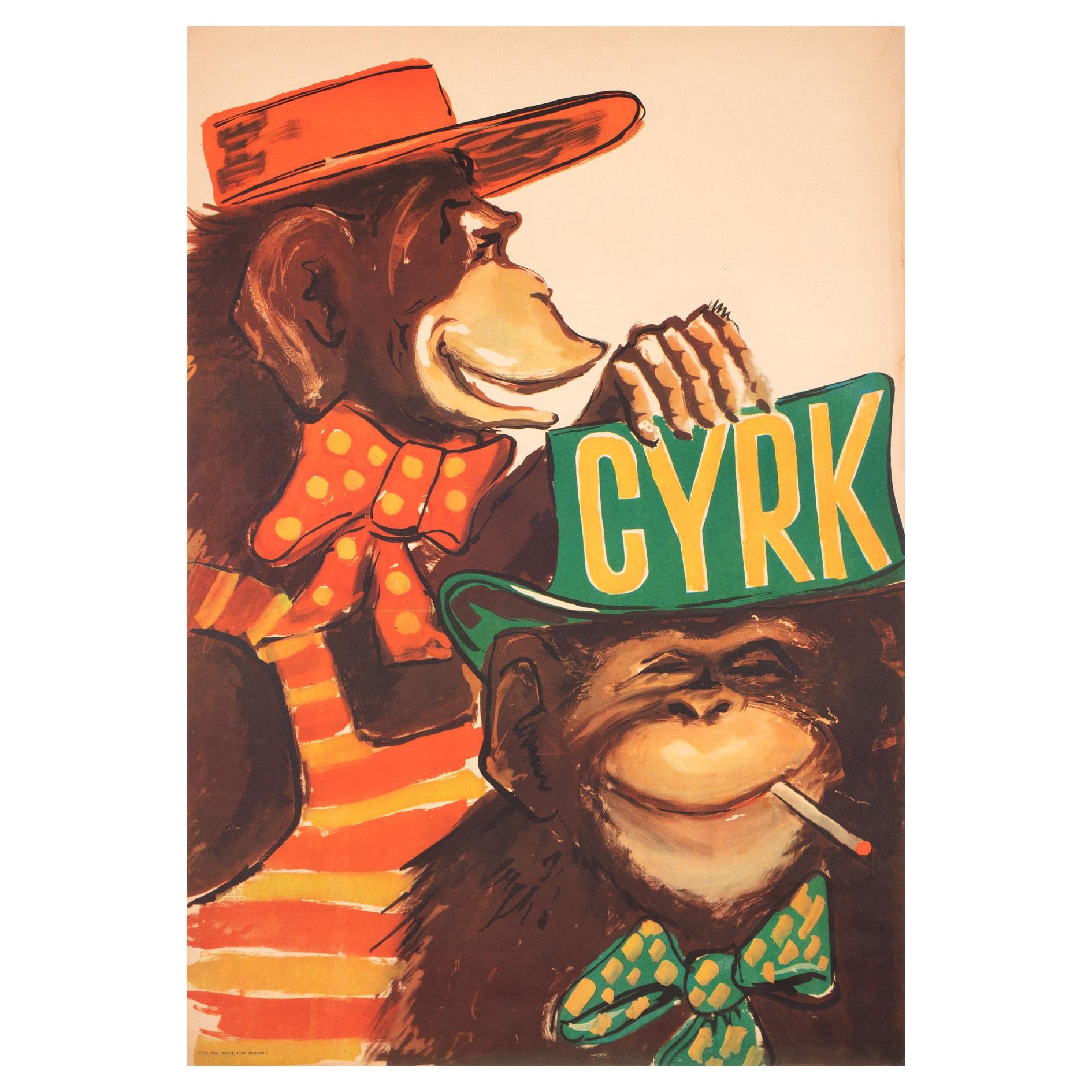 Cyrk Chimpancés con sombrero Cartel de circo polaco de 1971 en venta