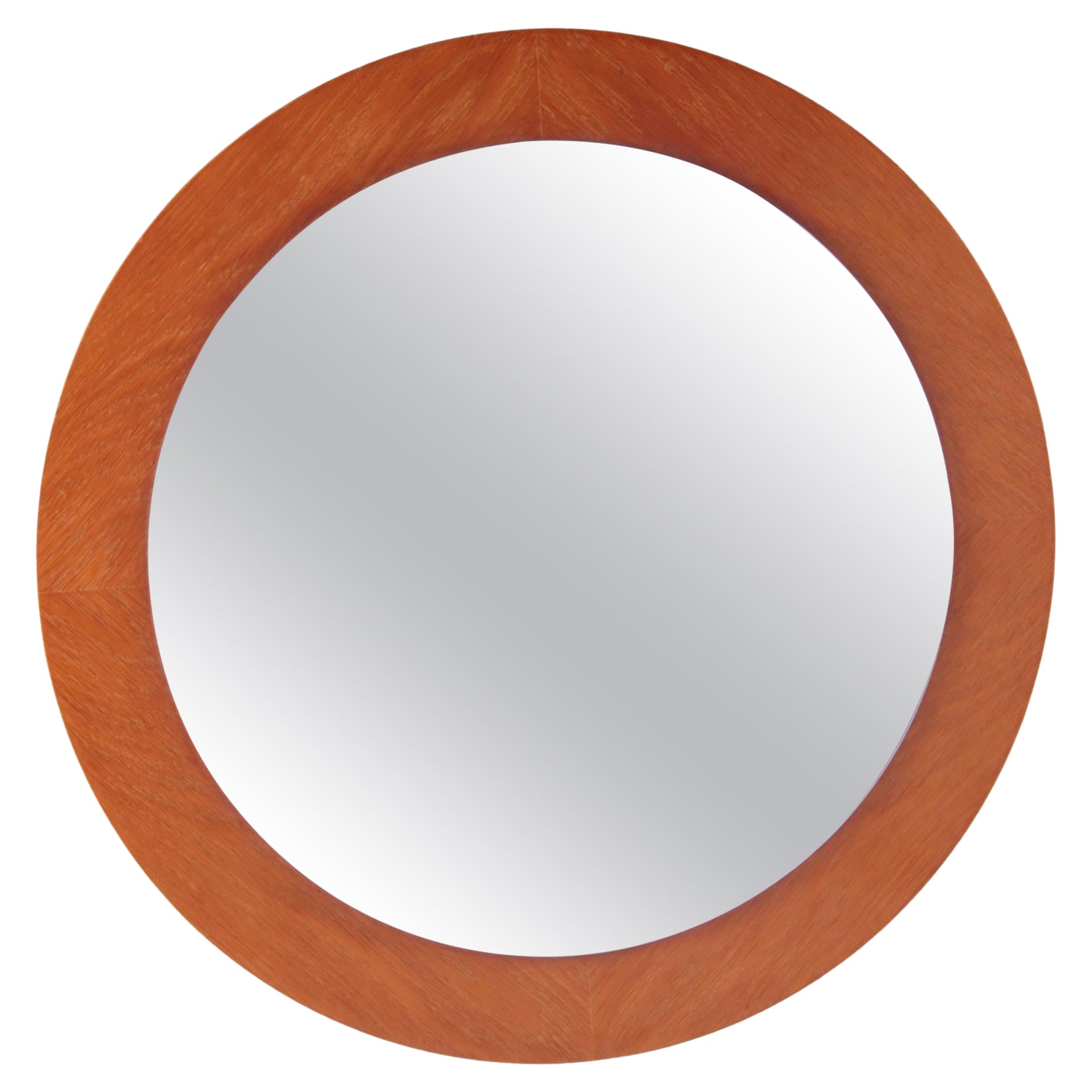 Vintage Large Round Light Wooden Wall Mirror, 60s For Sale