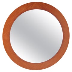Retro Large Round Light Wooden Wall Mirror, 60s