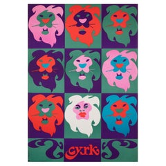 Vintage Cyrk Nine Lions 1976 Polish B1 Circus Poster, Tadeusz Jodlowski