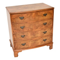 Antique Georgian Style Burr Walnut Bow Front Chest of Drawers