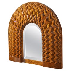 Giuseppe Rivadossi Arched Mirror with Intricate Carvings in Oak 