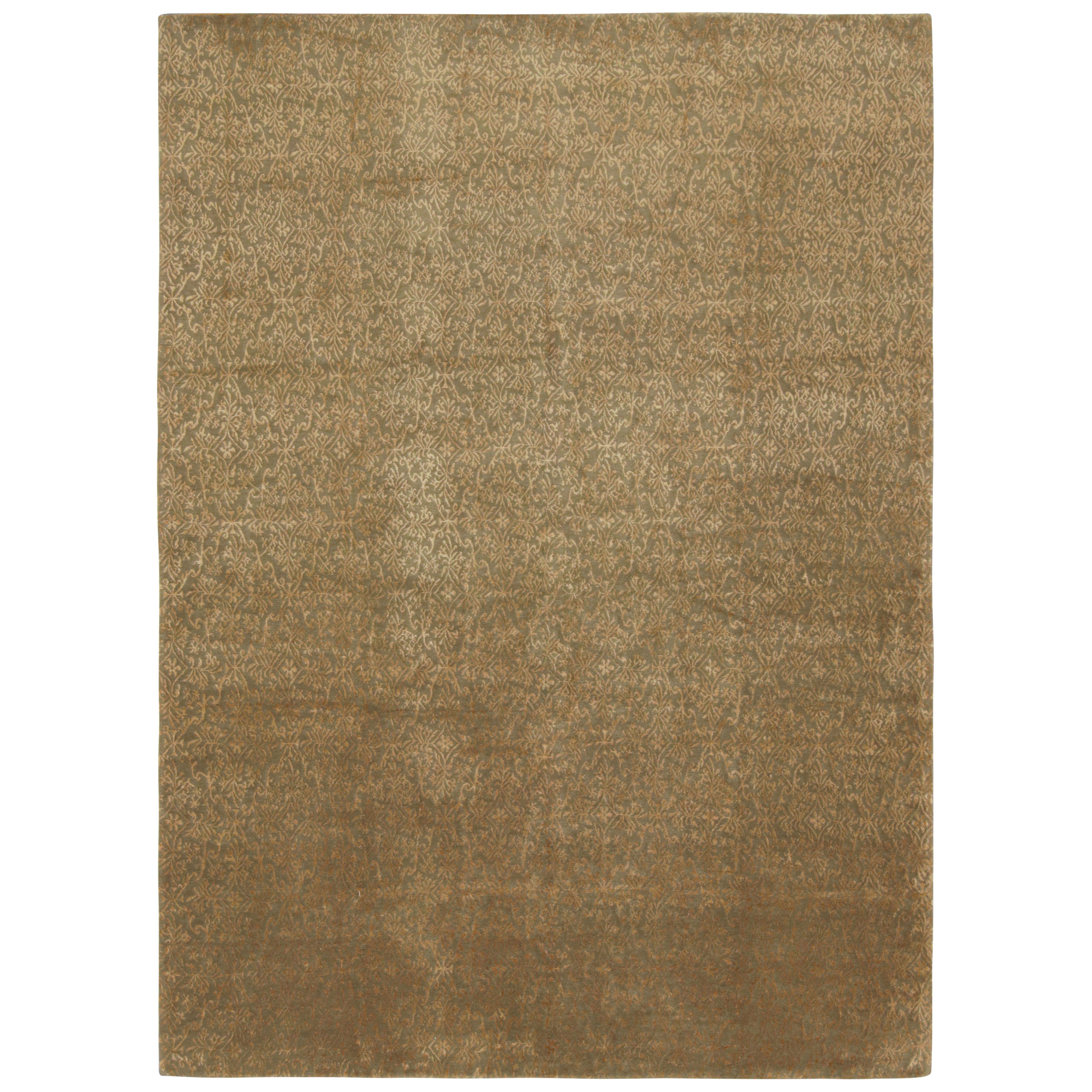 Rug & Kilim’s European Style Rug in Brown and Gold with Floral Pattern “Cordoba” For Sale