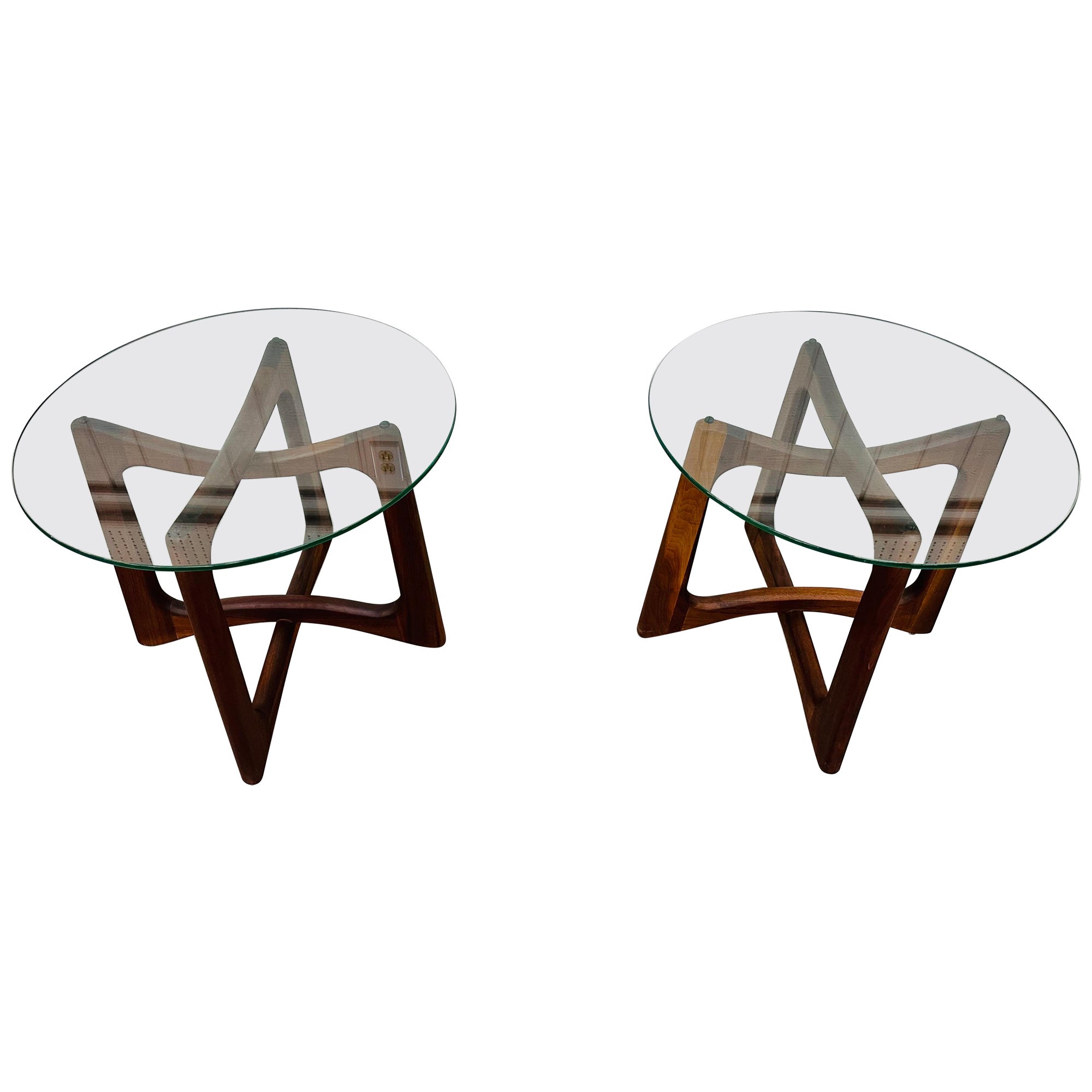 Mid-Century Modern Adrian Pearsall Walnut Glass Top Side Tables - Set of 2 For Sale
