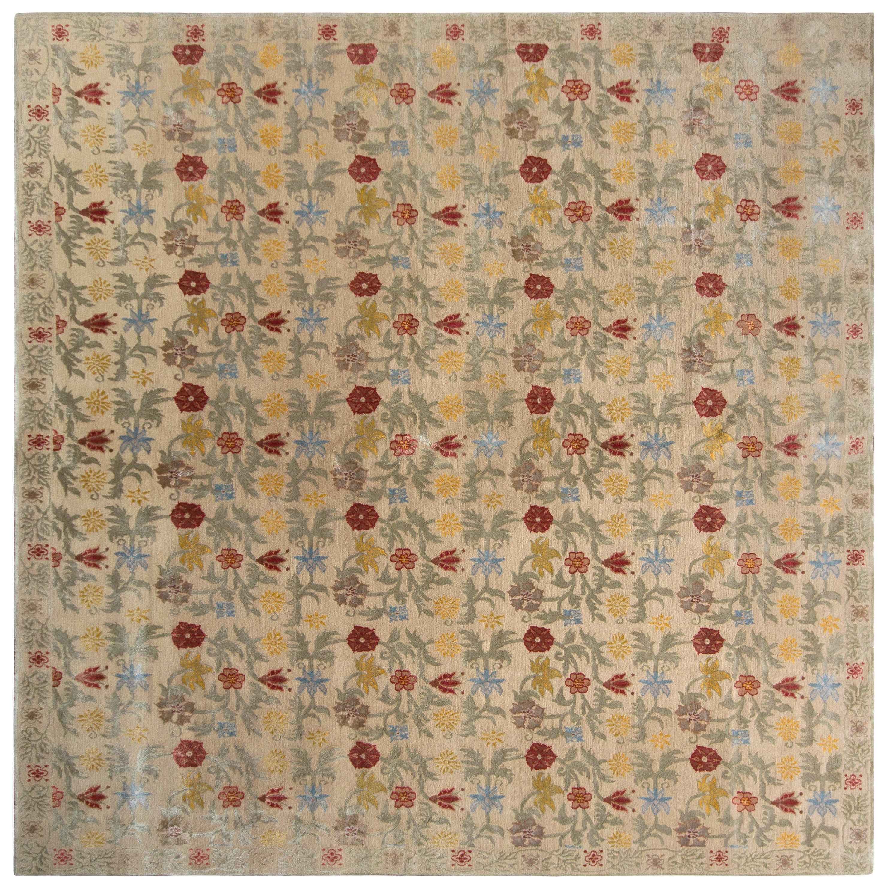 Rug & Kilim's Transitional European Style Rug in Gold und Grün All-Over Floral