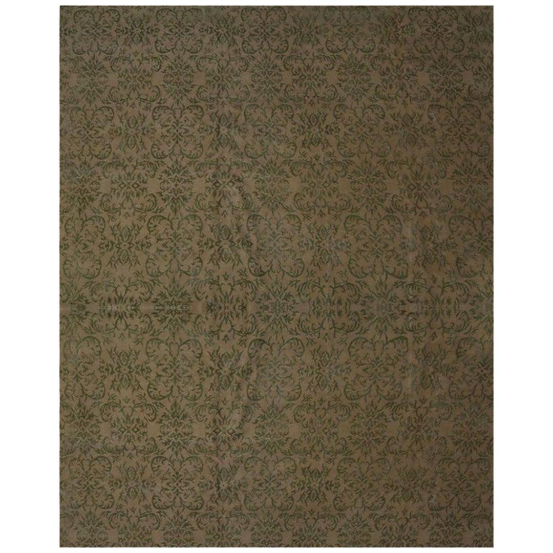 Rug & Kilim's Custom Geometric Beige and Green Wool and Silk Rug, "Arabesque" For Sale
