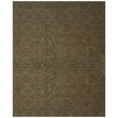 Rug & Kilim's Custom Geometric Beige and Green Wool and Silk Rug, "Arabesque"