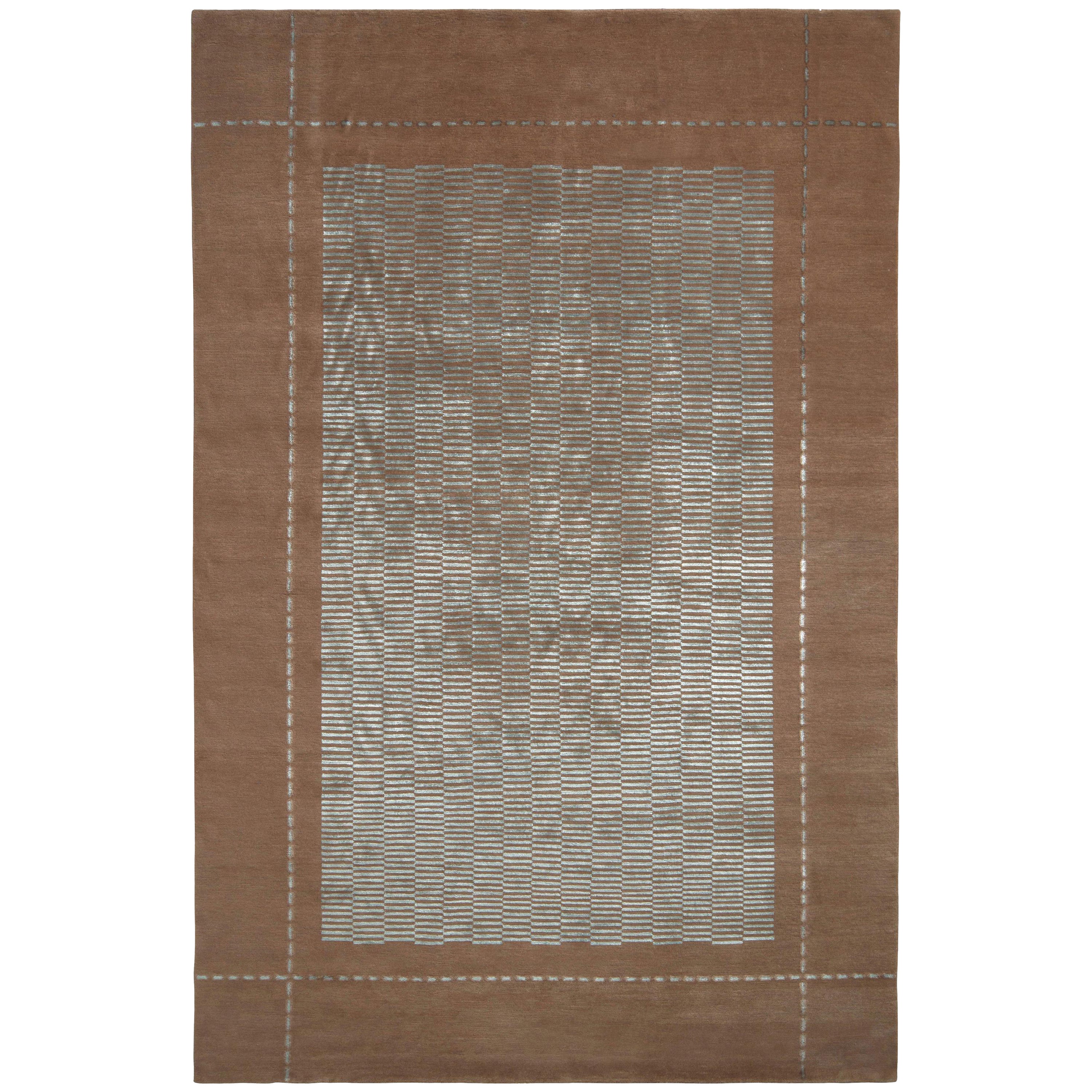 Rug & Kilim's Hand Knotted Austrian Art Deco Style Rug in Brown and Blue For Sale