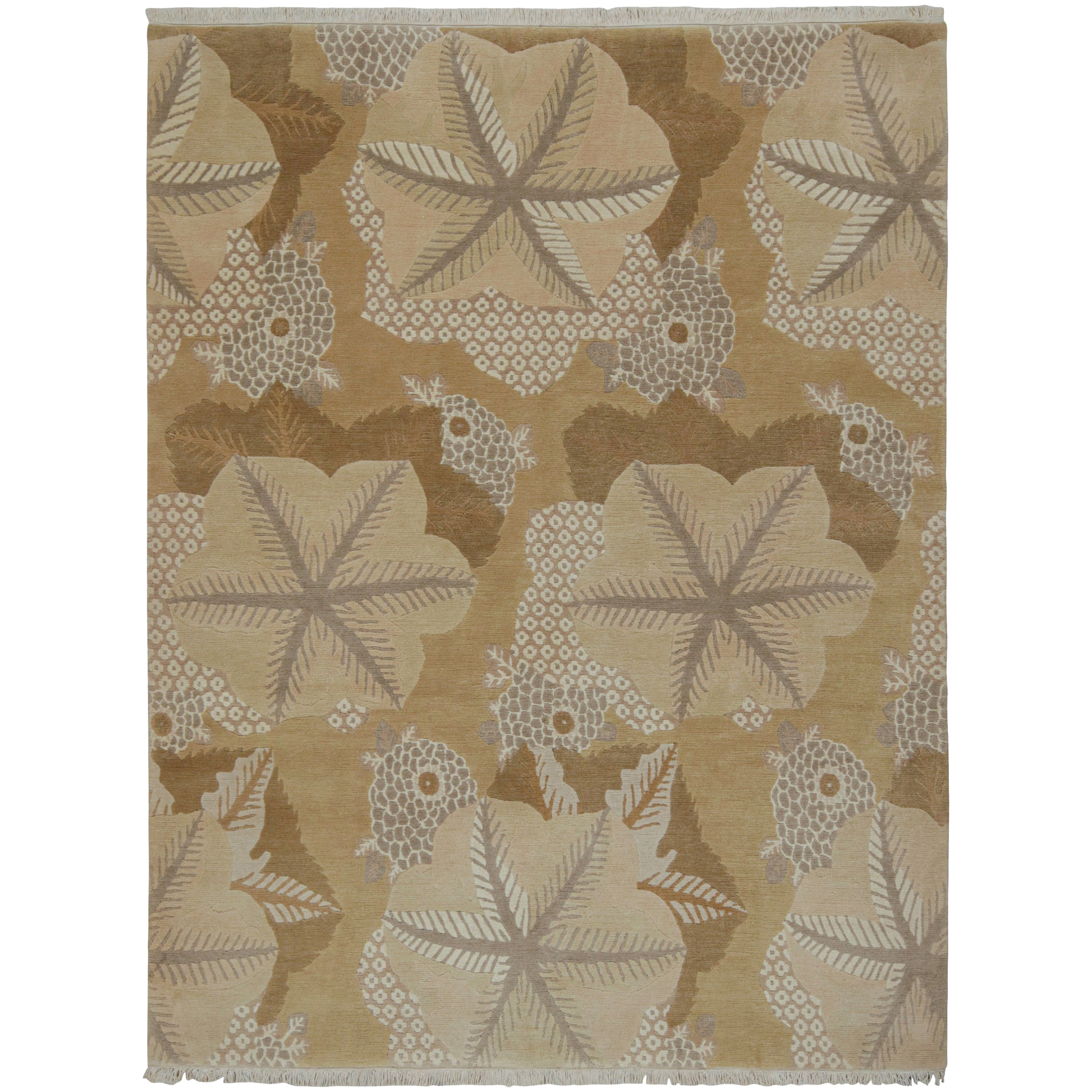 Rug & Kilim’s “Clouds” Modern Rug Design in Beige-brown with Floral Medallions For Sale