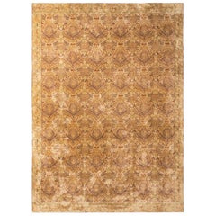 Rug & Kilim's spanischer Teppich im europäischen Stil in Gold, Grün und Kastanienbraun mit Blumenmuster