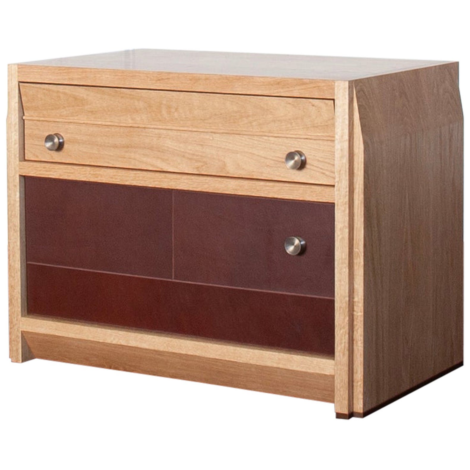 READY TO SHIP Octavia nightstands by Crump and Kwash / White oak and Leather  For Sale
