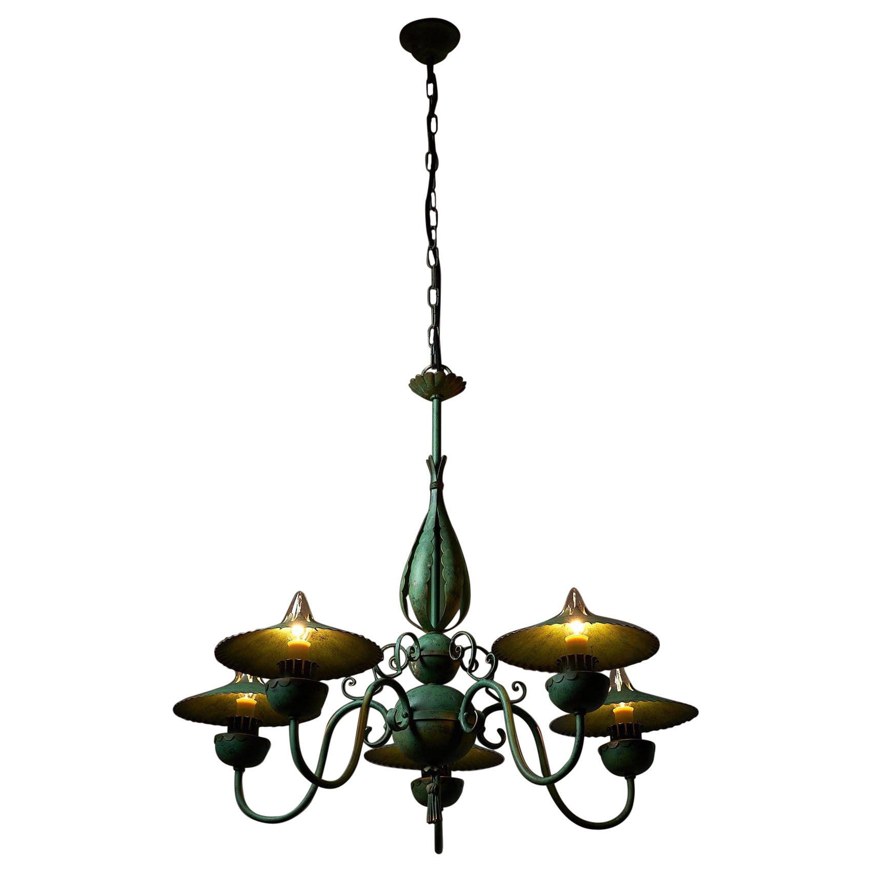 Elegant Green Chandelier with Shades Italy For Sale