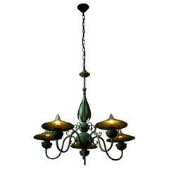 Antique Elegant Green Chandelier with Shades Italy