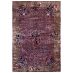 Tapis Art Déco chinois ancien à fond violet 10' x 14'8" 