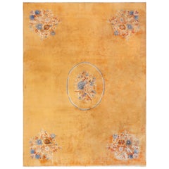 Atemberaubender antiker chinesischer Art-Déco-Teppich mit goldenem Hintergrund 8'9" x 11'7"