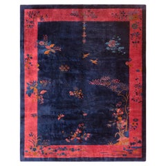 Exquisite Vivid Blue Antike Chinesisch Art Deco Bereich Teppich 8' x 9'7"