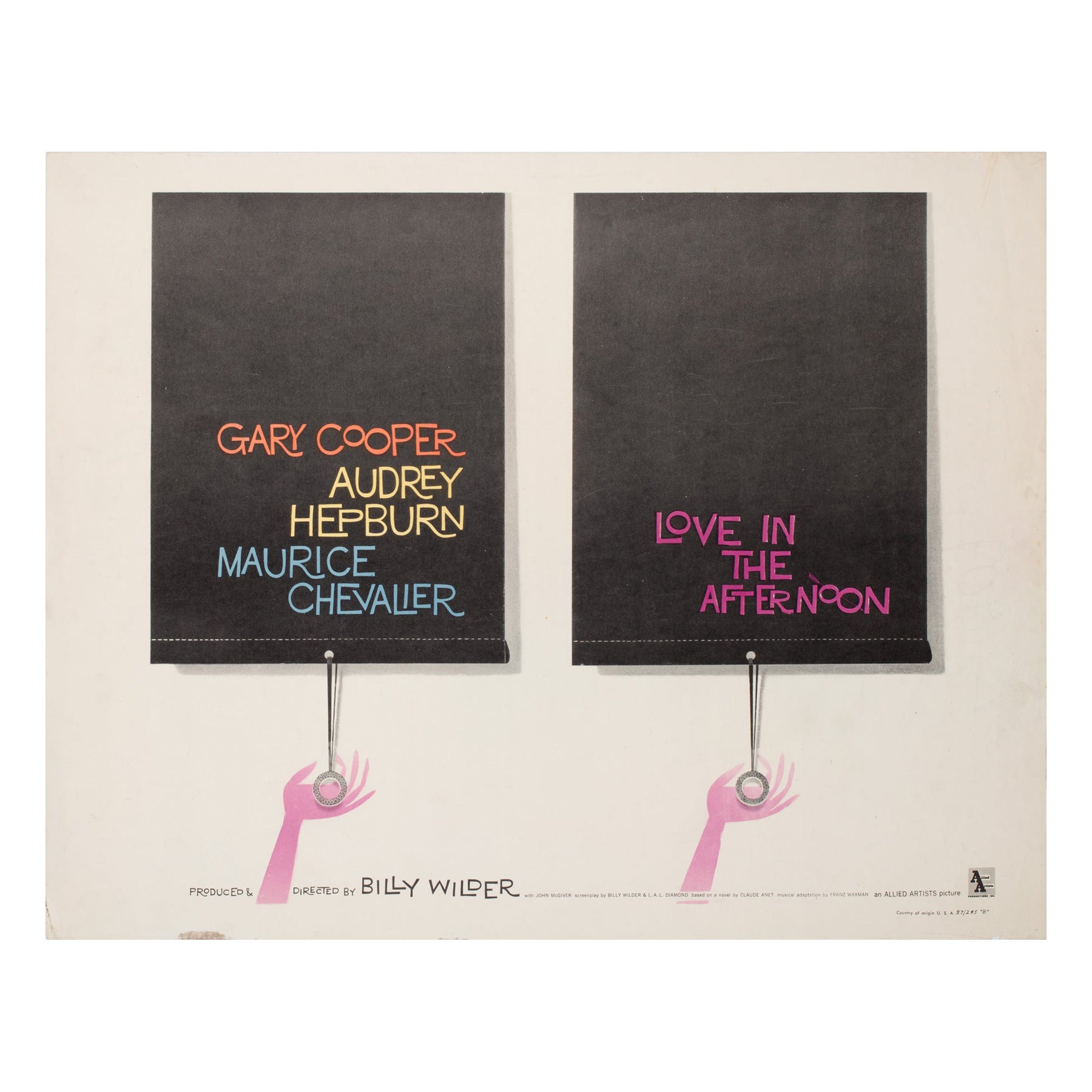 Love in the Afternoon 1957 US 1/2 Sheet Film Poster, Saul Bass For Sale