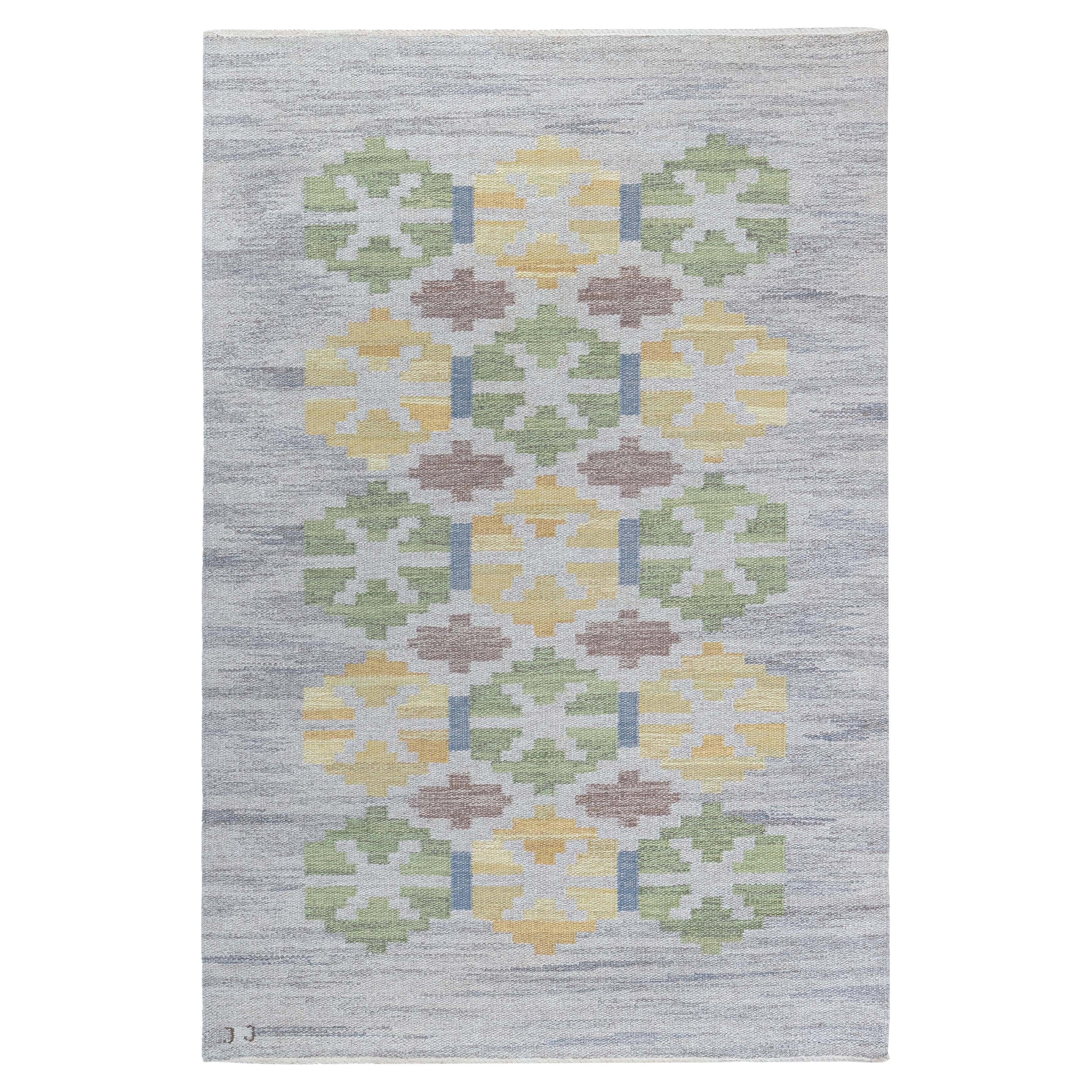 Vintage Swedish Flat Woven Rug by Judith Johansson For Sale
