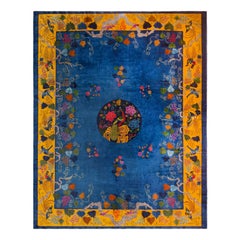 Tapis paon Art Déco chinois ancien et éclectique et coloré 10' x 12'1"