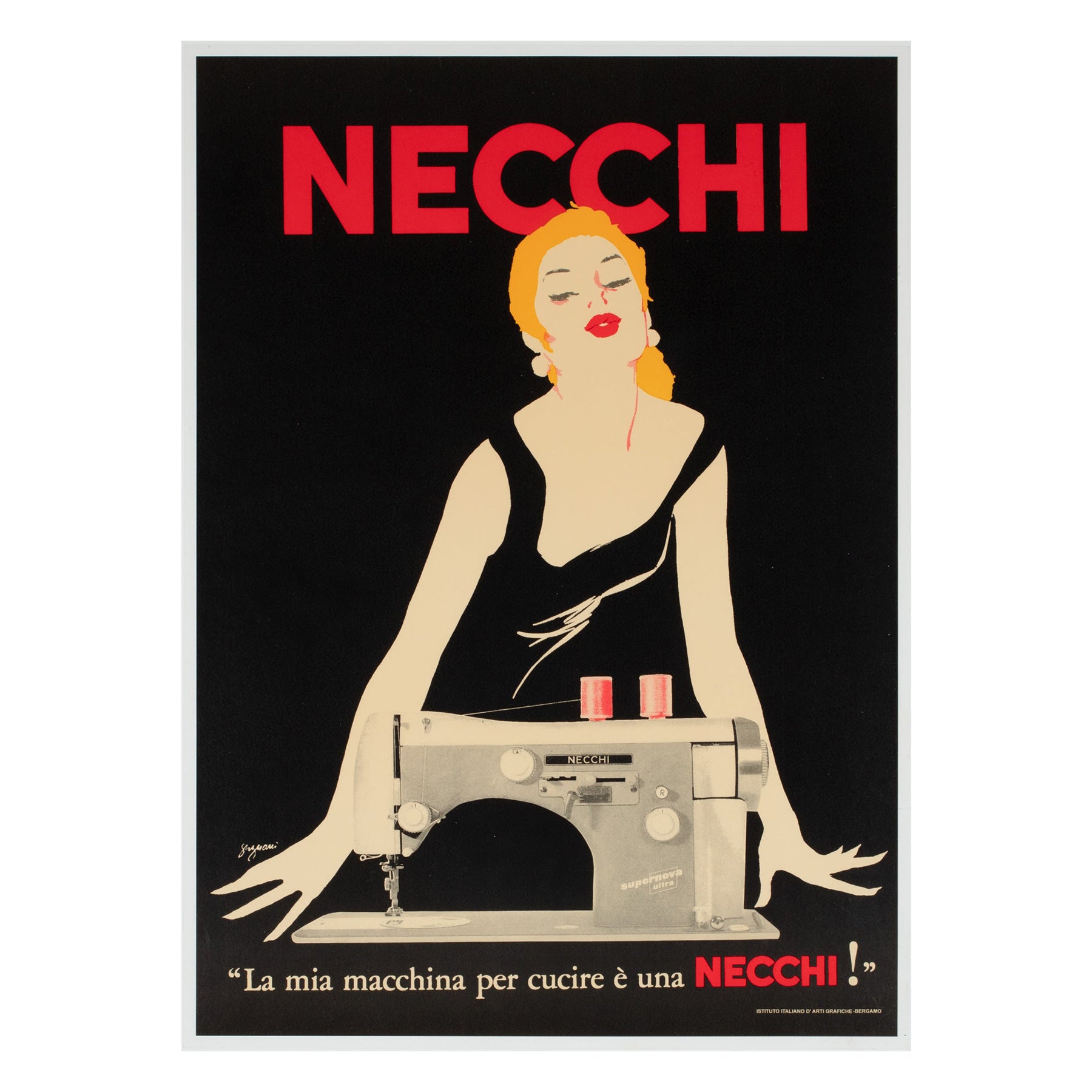 Necchi 1980s Italian Sewing Machine Advertising Poster, Jeanne Grignani For Sale