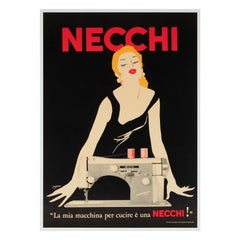 Necchi 1980er Jahre Italienisches Werbeplakat für Nähmaschinen, Jeanne Grignani