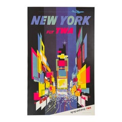 Affiche publicitaire de voyage TWA New York des années 1960, David Klein