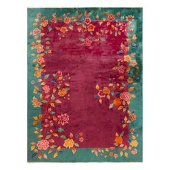 Magnifique tapis Art Déco chinois à motifs floraux ouverts 8'11" x 11'7"